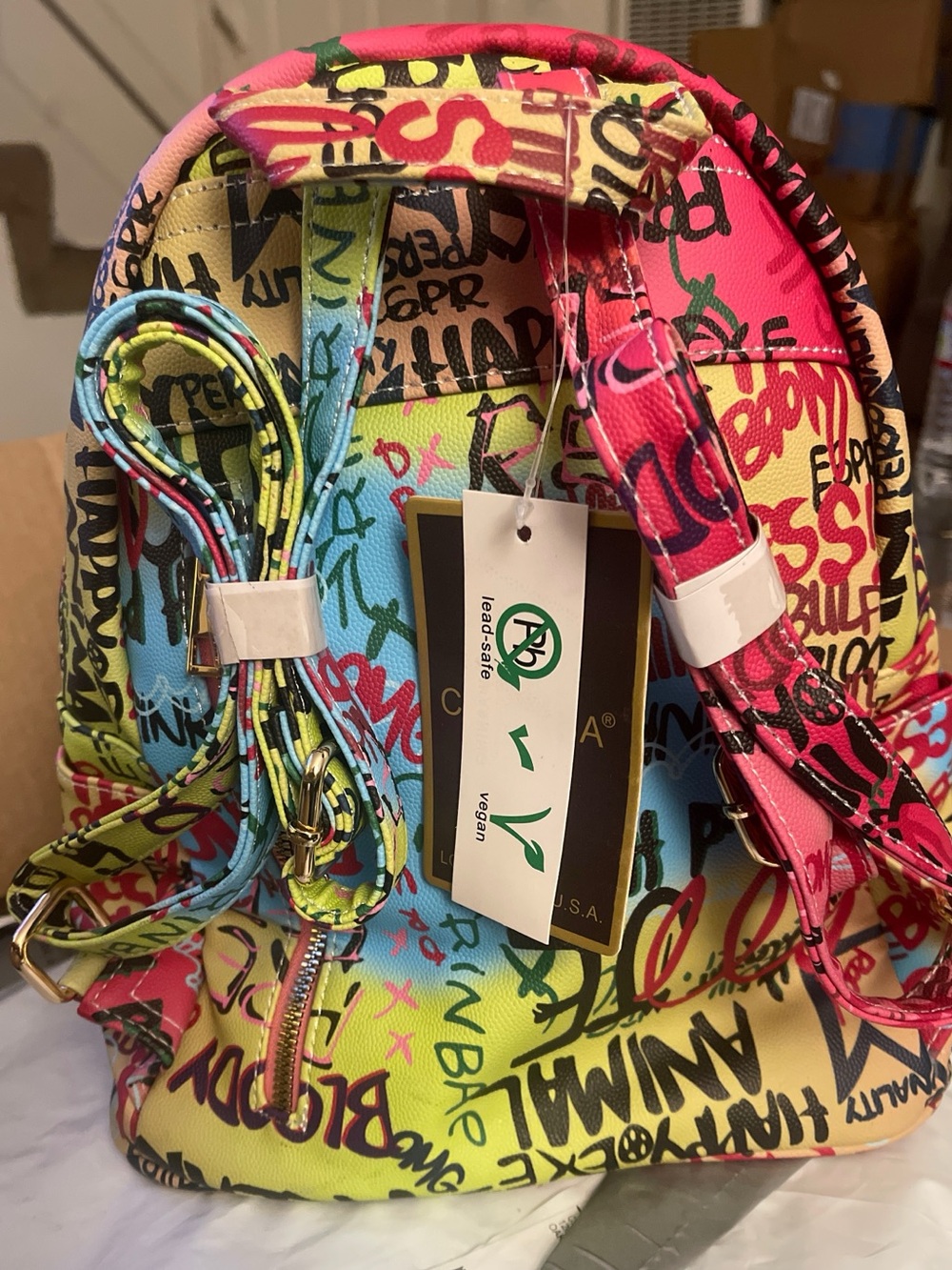 Graffiti-Print Women's Backpack in Multicolor - Picture 2 of 2